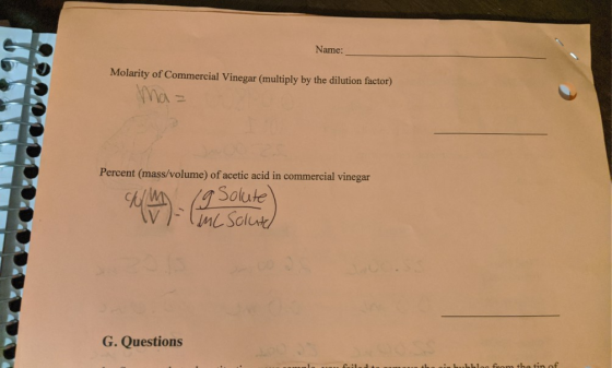 Name: Molarity of Commercial Vinegar (multiply by the dilution factor) Percent (mass/volume) of acetic acid in commercial vin