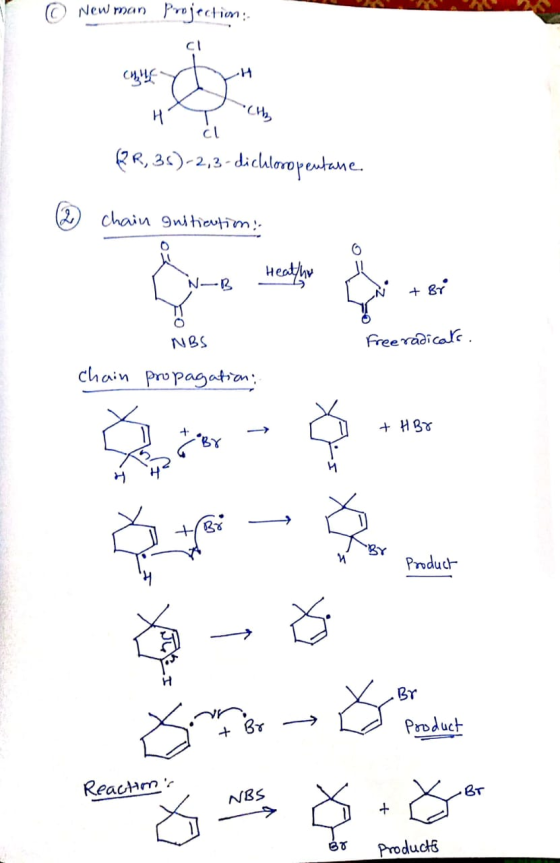 New man Projection:. Cl 47 cl 2R, 3)-2,2-diclloropentane (2 Chain gnitiatim N-B Freeradicale NBS chain Propagatrn HB BY Produ