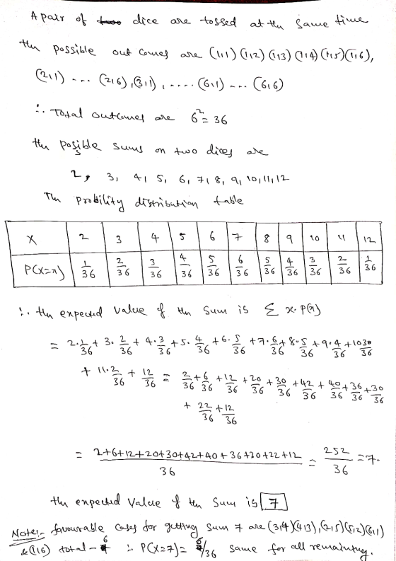 A pair of two dice are tossed at the same time the possible out comes are (111) (112) (113) (114) (+15) (116), (211) (216), )