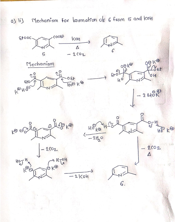 a) ii) Mechanism for loomahoon of 6 from 5 and KOH Stoo -COOH kon - 2002 Mechanism QOK ko Kloet OH 6101 no&t O2 40 HOOK HOOP
