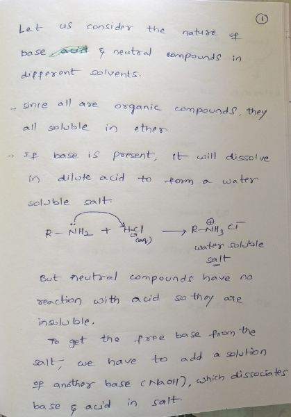 Let us consider the nature op compounds base ach & neutral dipperent solvents. in since all all are soluble organic compounds