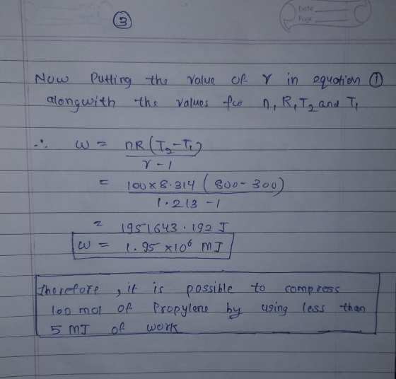 Date Page ④ Now Putting along with the the value of values fw r in equation , R, I, and To - W = - nR (Tg-T ral loux8.314 ( 8