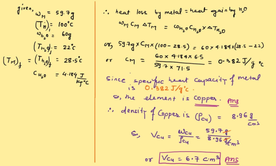 given, WM 59.13 i heat loss •я metal = heat gain by no (ТН) = Tooc «Ум См АТМ Фh, o Сп,ох4 сти,0 9ь о : 603 (Tь,9; = = 220 (