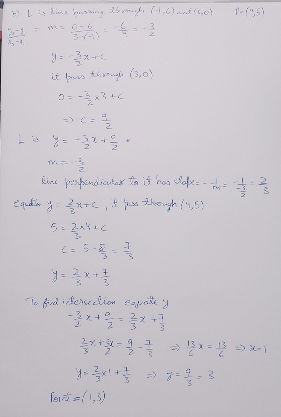 by Lis line bowsing thoough H,6) xd (3,0) P=(Y,5) 에m - 3세 설게 y=-3x+c it bows through (3,0) 여를 3 nult WIN L 롤러올 m=- line perpe