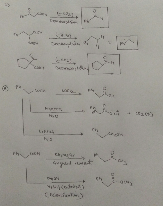0 COOH (-CO2) Decarboxylation Ph con Ph (-2002) соң 10 Deco ph -202) COOH Decarboxy ph ph COOH Coon SOCI2 socis en ich PL NaH