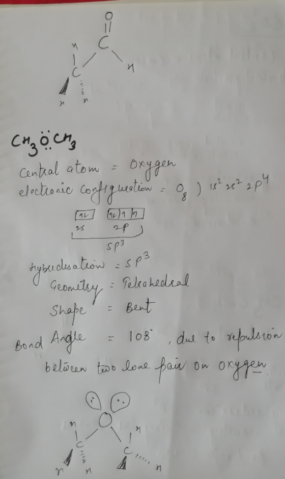 M Y Central atom elreto ic Cotiyuetien sp 「1レ 2p sp3 tiowSp3 ymlPeskoeadeal Bent Shape 1-1 Andgle 108 dut to Tapulerin Boad b