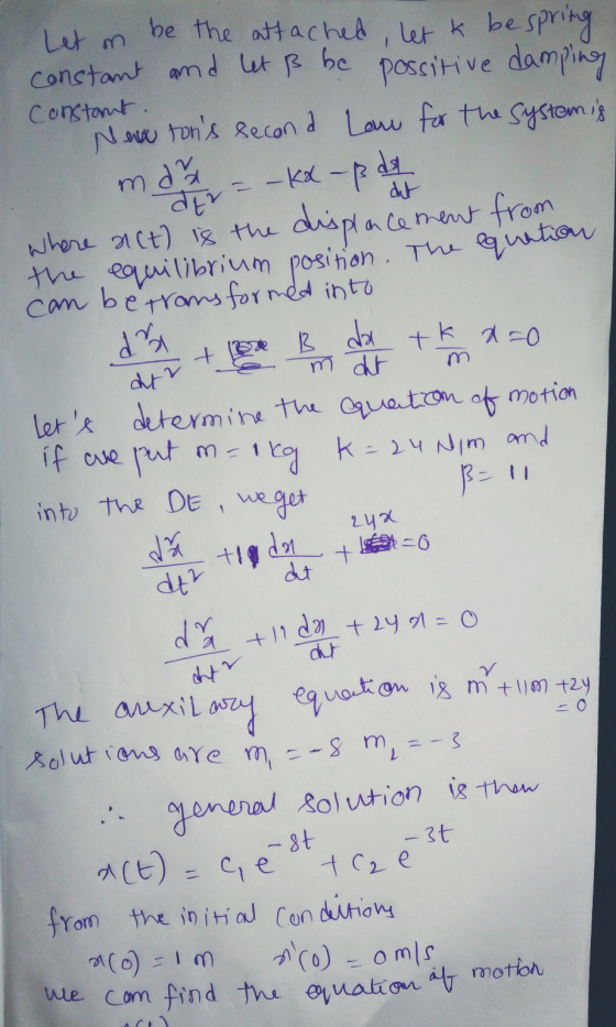 +11 dan +24a=0 - dorten B da de dut tk x=0 m at mar Let m be the attached, let k bespring constant and let ß be possitive dam