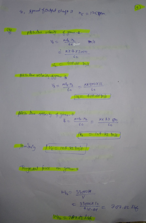 Vm= 418.08 in/s (co so, spead of output shaft is ns=1858pm. pitch live velocity of gears-2- adh n M/A 60 5x 4 2000 Pitch live