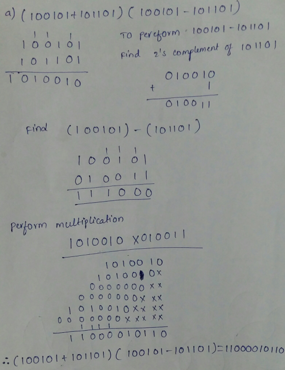 a) (to0lo 1 O tIOI) loolol 10110 find s conplument too O106 I Finol loolo 0110 01 00 1 0 0 OO1O1 1 0 100l ol 1100001011C