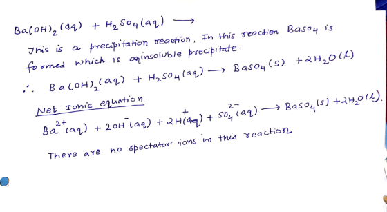 Bacon), (aq) + H2 5041aq) → This is a precipitation reaction , In this reaction Bason is formed which is coinsoluble precipit