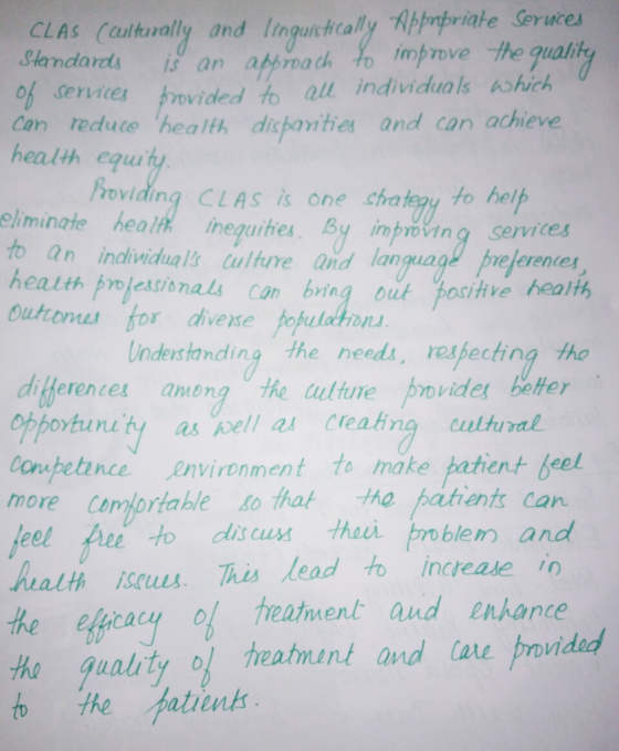 CLAS (aulturally and linquichcally Apprapriake Serutes Standarcts an apprmah ol services ovided to the qual to improve servic