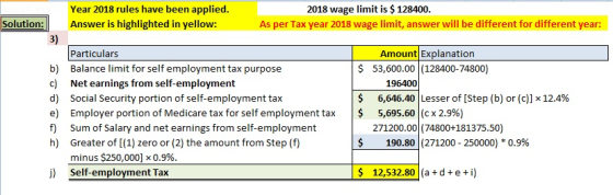 Solution: Year 2018 rules have been applied. Answer is highlighted in yellow: 2018 wage limit is $ 128400. As per Tax year 20