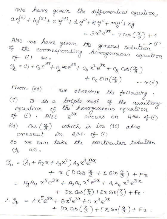 3x 37 3x املہ te t C4 we have given the differential eqreation, ago) +bys) + eyA + d y + Ky + myt Eny - 323% - 7 Con (%