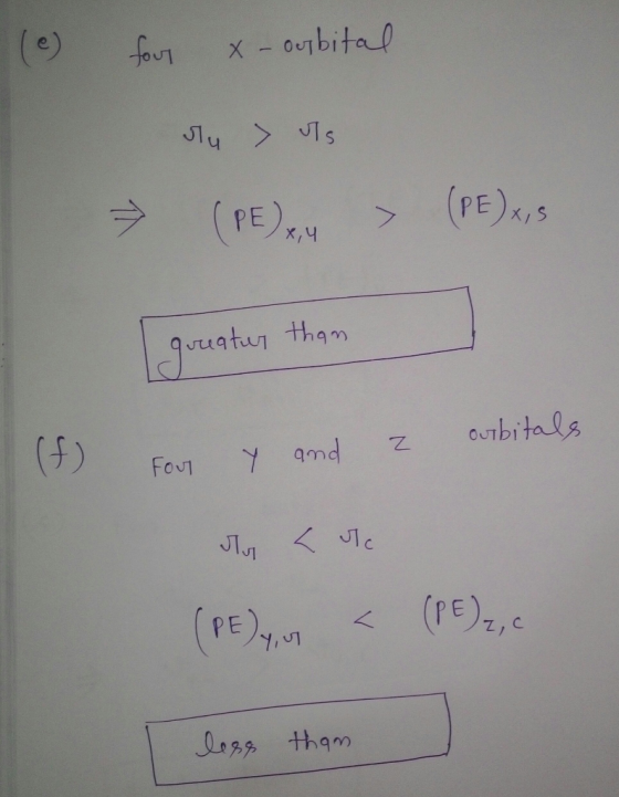 (e) four x - oubital slu > uts (PE) 4 → (PE) x, s quuatur than I t For Y and a curbitals su <ule (PE), < (PE)z, less tham