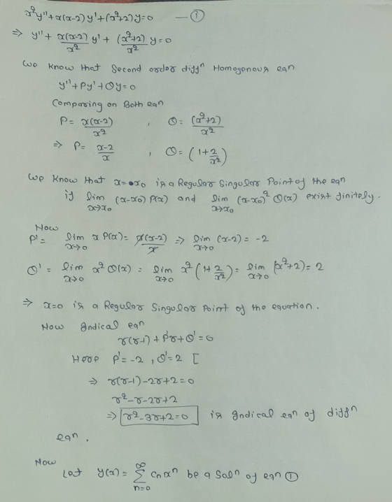 oy+a(-2) y+603279-0 -0 + 3(732) y+ (opm) y=0 We know that Second order difth Homogenous ean. y+Pytoyo Comparing on Both