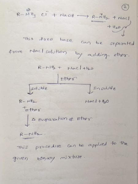 R-NH₃ + NaOH R-NH2 + Nach +H2O This free base can be separated from Nacl solution by adding ether. R-NH2 + Nachttho Ether Ins