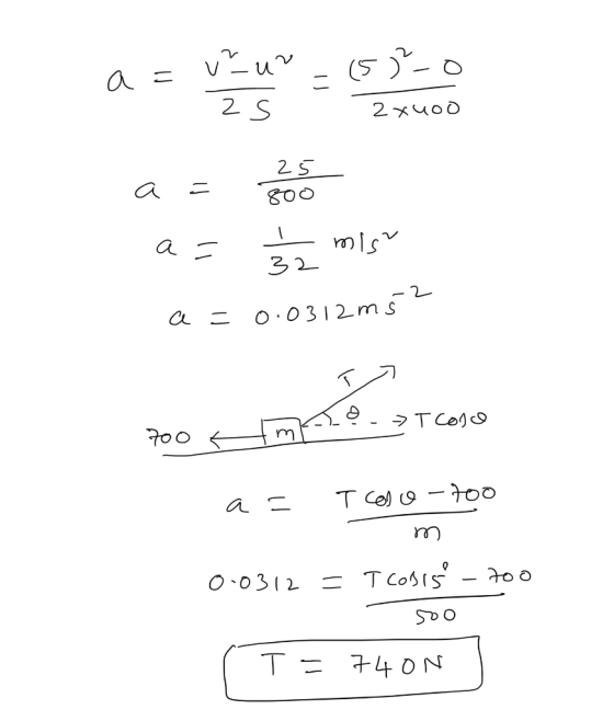 = VZW -(5)-0 - 2 s 2xuoo a = E b 32 mis a = 0.0312 m š? درک A m .O. > TCODE a= Taso-700 m. = T costs - 700 0.0312 soo T = 74O