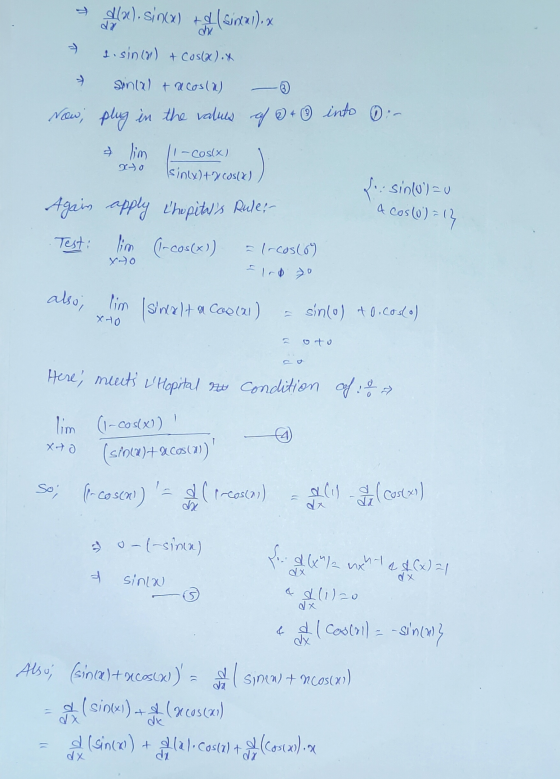 dla), sincx) + (Sincai), x de s.sin() + Cosla).x 3) 1 - Cos(x) sincal tacos(a) Now, plug in the values of 0 + 0 into 0:- + li