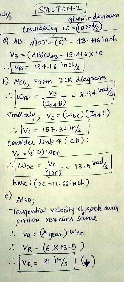 ch/s (WBC 8.94 Sad SOLUTION-2 given in diagram Considering w = (1 orals) a) AB = N(2)+(0)2 = 13.416 inch VB = (AB) WAB = 13.4