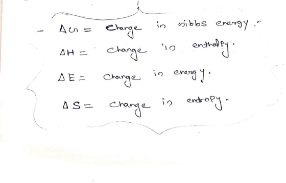 Ach = Change AH = . Change DE = Change A = Change 15 I in eibbs energy:- to enthalpy. in energy in entropy. en