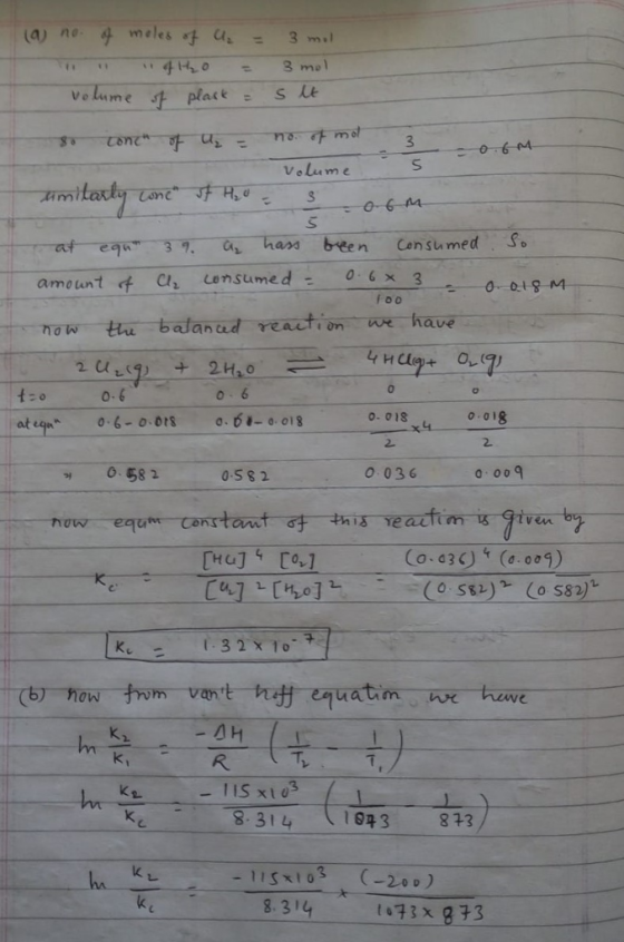 we lume place s le 3 Velum e 0- 6-44 hars been Censu med o Foo now the balanadreaction ne have atequn 0,6-o.ors o.61. о. о13