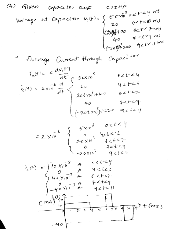 C4Given Copacitor 2uF at Capacitor V.) 5 Volrage 6t07ms 40 2-20 verage Curent thaugh Capaci tor c dvelr at 5tx1o 2ot ro+lo0 t
