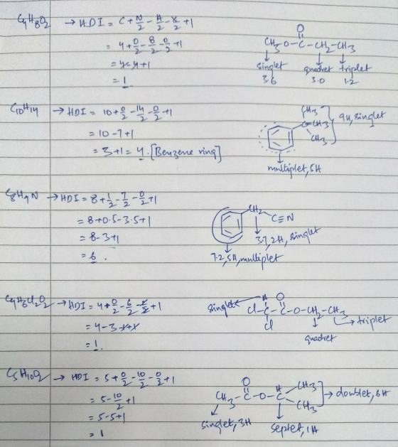 Cu Hg 2 HDI ₂ C+th A & -o-c-CH-CH3 =y=4+1 Singlet 36 quadret triplet 해 H0I~ 104을 발을에 This ausinger -10 -7+1 - 3+1 = 4 [Benzen
