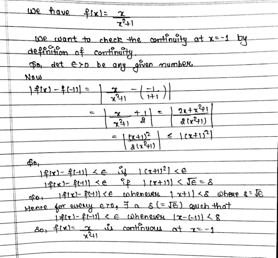 we have fixe ? 2+1 We want to check the continuity at X=-1 by definition of continuity Bor det ere be any given number Now HO