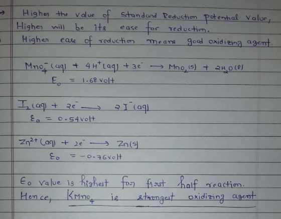 Highen the Value Highen will Highen standand Reduction Potenthal Value its tor Teductio be ease ease of Teduction goad oxidiz