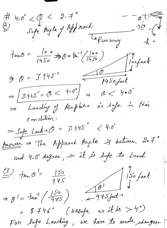 #4,00 <a (2) a < 2.7° Safe Angle og Approche 10 to fun way h 1 ܘ ܘܐ 1450 0= tnt Cloo 7450 1 10 - 4.00 tano - loo feel * o 3.9