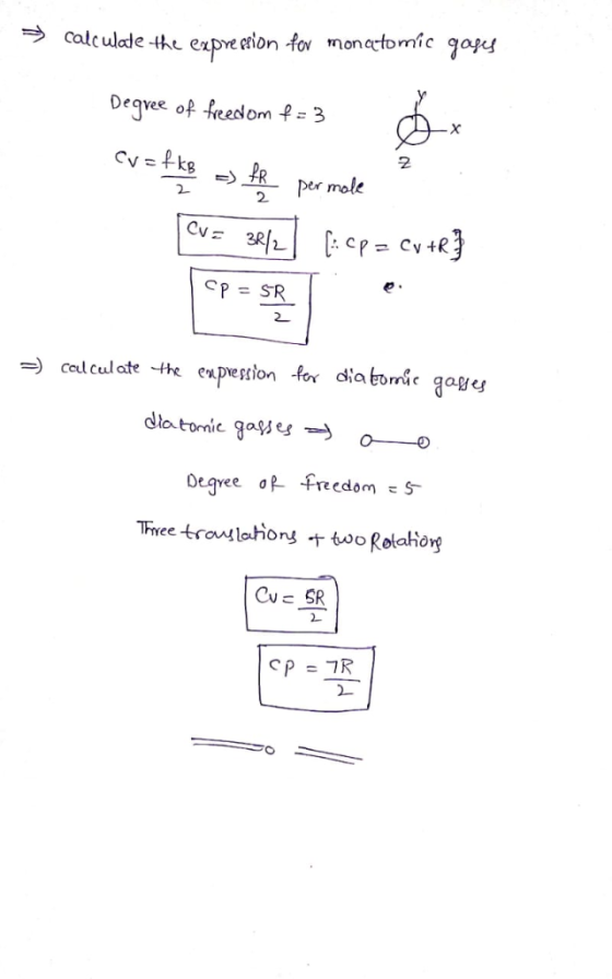 Degvee of feesom f 3 2 2 2. CVz 3RL | [.cp= cv +R -) culculate-te expe Ion -for dia torne gayeg Degree 아 freedom «S Tree tro