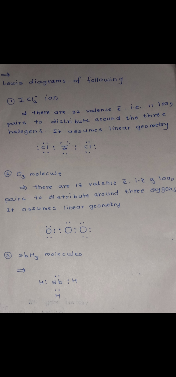 Lewis diagrams of following I cl ion there are 22 valence ē. i.e. 11 loan pairs to distribute around the three halogens. It a