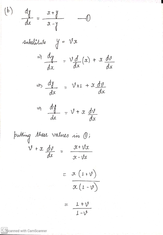 substitute y = Va » - V,1 + ༤ ཉི༔ = Vx2 + x de dx , butting these values in 0; v + x du X+ Vx ༡༩ - /z - x ( 1 + ༧) c( 1 ཀ༩) =