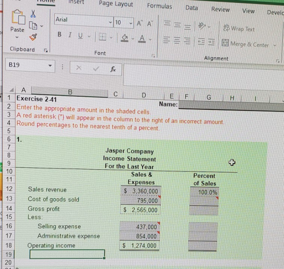 HIUlle Thsert Page Layout Formulas Data Review View Develc Arial 10 JA A YA === mon D Paste as Wrap Text BIU Merge & Center C