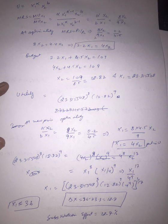 X x x - x b. MRS=MOx muxbxw.bt At optionality MRS_P1/P= 3x - 2 = 2 2 2 8x2=4.4% = 2. 2x, = 4x2 Bidget 2.2x + 2.572 = 109 4x +