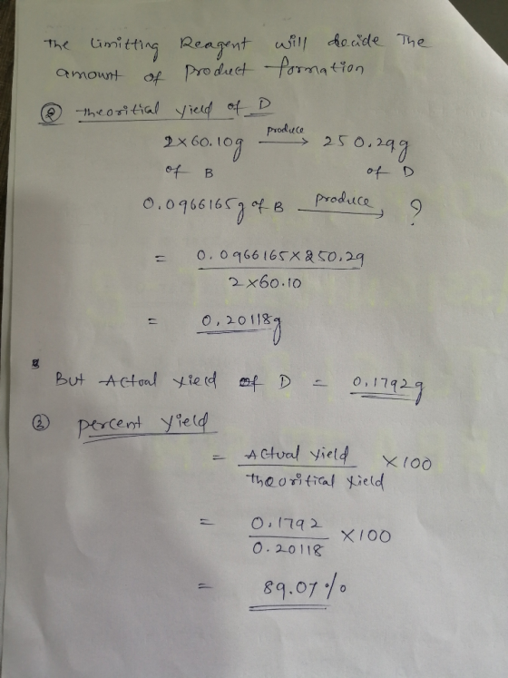 The limitting Reagent will decade The amount of product formation theoritical field of D 2x60.109 - 250.299 anco produce of B
