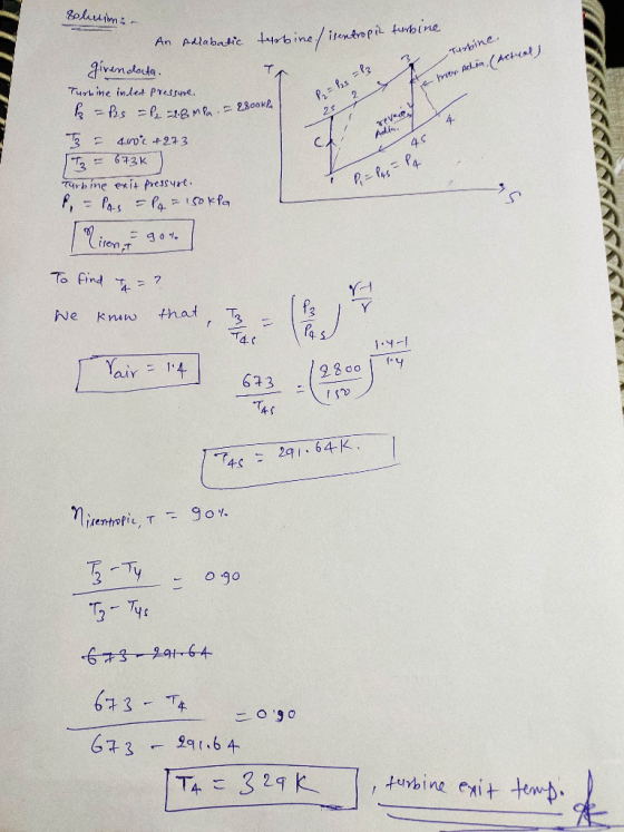 Boluim An Adiabatic t ine/ itentrop il funoine aivmdade Turh ine inle Pressune THrbine P P2 2s 2 =Bs =ニ28 nRa 2,800k reve Adi