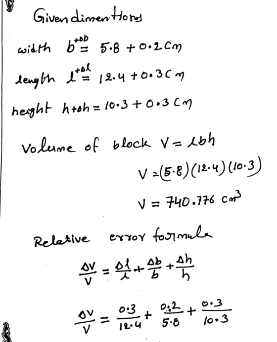 Given dimen Hor- Volume of block V- ibh (5.8)(12-ч (10.3