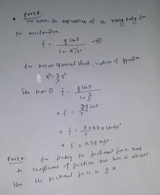 for noll on spherical shell, rad us of gyration, porrt A. We have the expression of the soving body for the antenason, fa sen