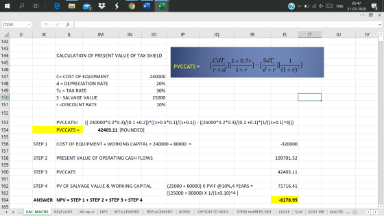 vor hx 9 ENG , W | 05:47 E 31-03-2020 ... o X IT150 - X fir IK ILIM IN 10 P 1Q IR IS ITU IVA 142 143 CALCULATION OF PRESENT V