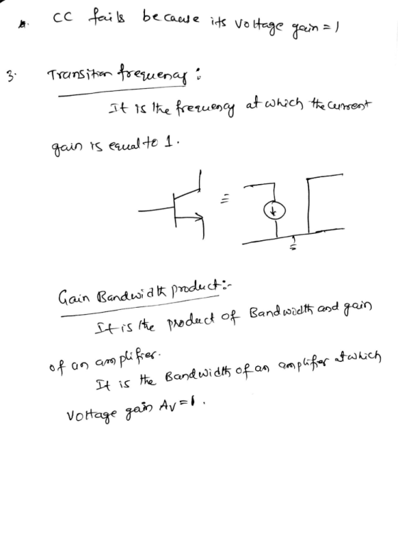 CC fais be cae ids va tage gam Trensitn treuenay 3- It is Ike freuengy atwhich Cueyt gain is eualte 1 Gain Bandwid product £t