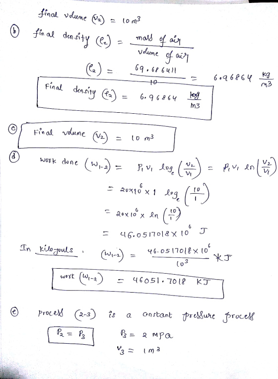 final volume (va) = com ② final density (f2) = volume of air Kg (l) = 69.686ull - to Final density (lx) = 6.96864 Hong - = 60