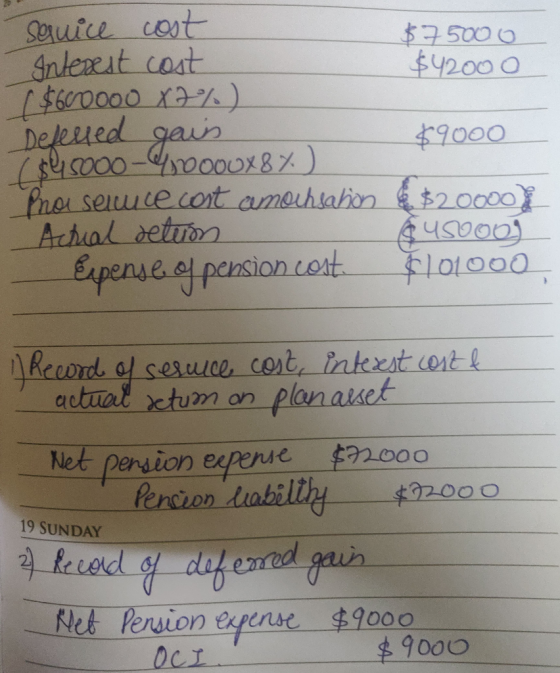 senice cost $75000 Intexst cost $4200 0 $660000 X7%) Defelled gais $9000 ($45000-Y3V000x8%) Proi seluce cost amonsabios 4 $20