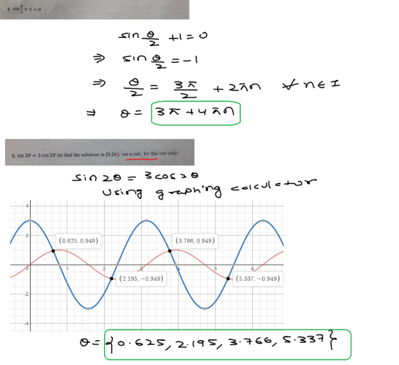 g. sing + 1 = 0 h. sin 2 θ-3 cos 26(to find the solutions in [0.2n), use a calc. for this one only) 4 2 (0.625, 0.949) (3.766