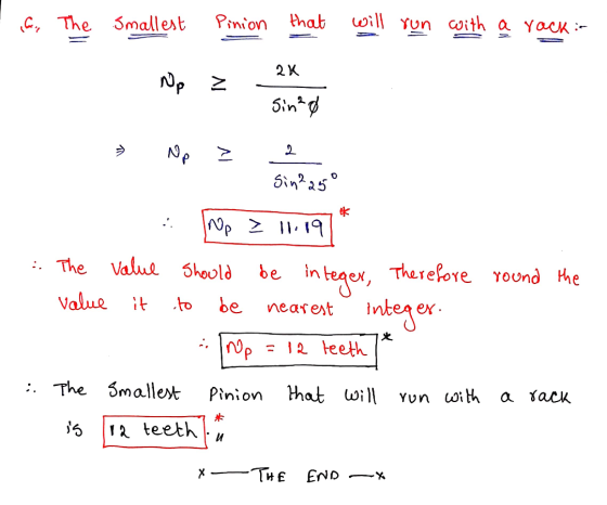 G., The Smallest Pinion that will run with a rack in ak Ne z Sin²0 Np IV Sin225° ok INp z 11:19 : The value should value it b