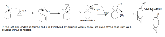 Aqueous workup НаС- .SPh SPh MgBr Intermediate-A IN the last step enolate is formed and it is hydrolysed by aqueous workup as