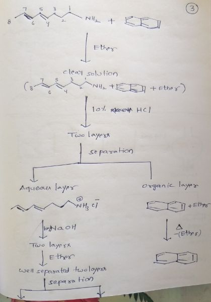 7 5 3 1 NH₂ + BE Ether C cleal solution Ả NH, TI + the ý) 10% on Hel Two layers separation Organic layer Aqueous layer NH₃c/