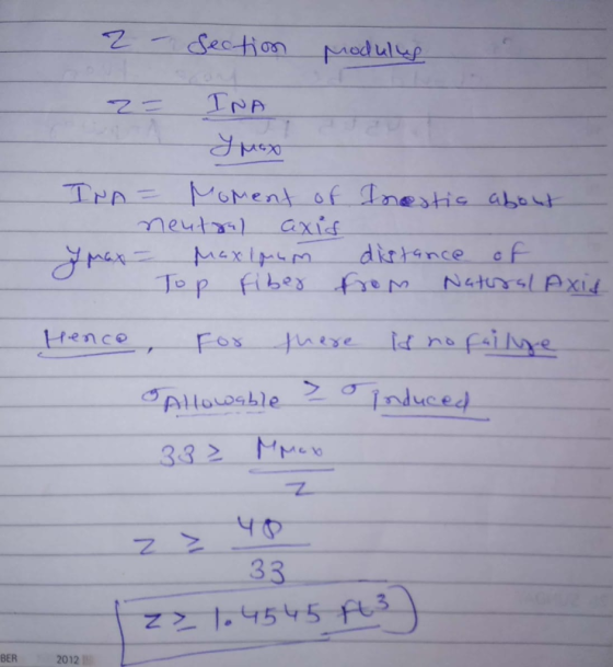 2 - Section modules 2 = INA Урех INA = Moment of - neutral axis 7 max - Maximum Top Fiber Thestic about distance of from Natu
