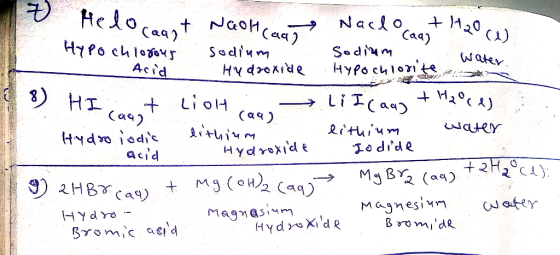 Heloat asHca Naco Caa) Sodim HyPo ch1onte Caa) HYPO chlos Acid Sodium HYdekie Water ) HI LiTaa LioH (a৭) HYdro edis acid iate