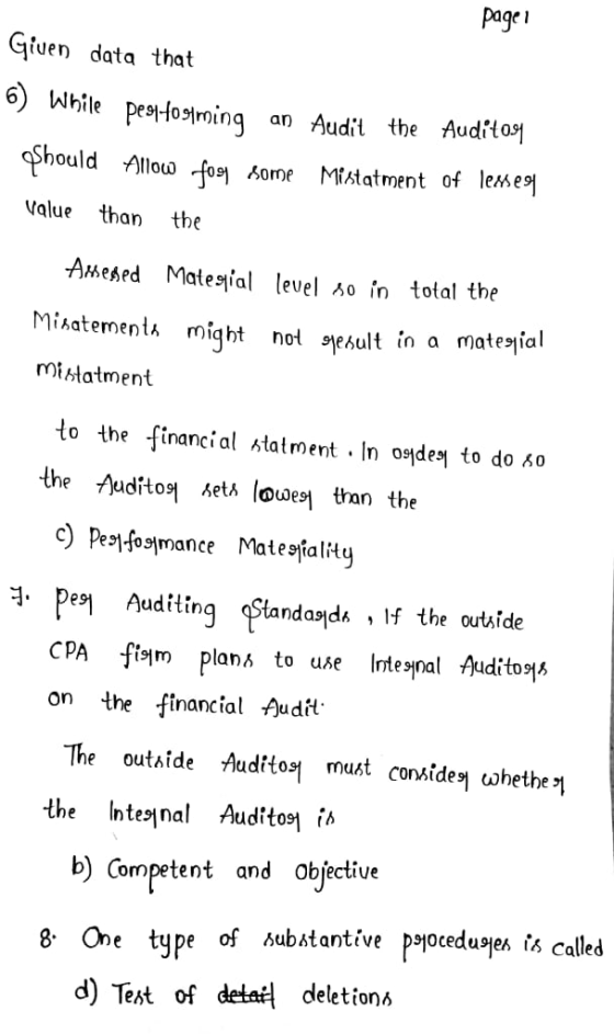 Page 1 Given data that 6) While peg fog ming an Audit the Audit 09 Should Allow for some Mistatment of lessey Value than the